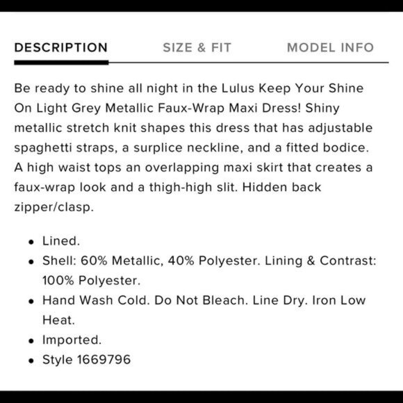 LULUS Keep Your Shine On Light Grey Metallic Faux-Wrap Maxi Dress - M - Picture 8 of 10